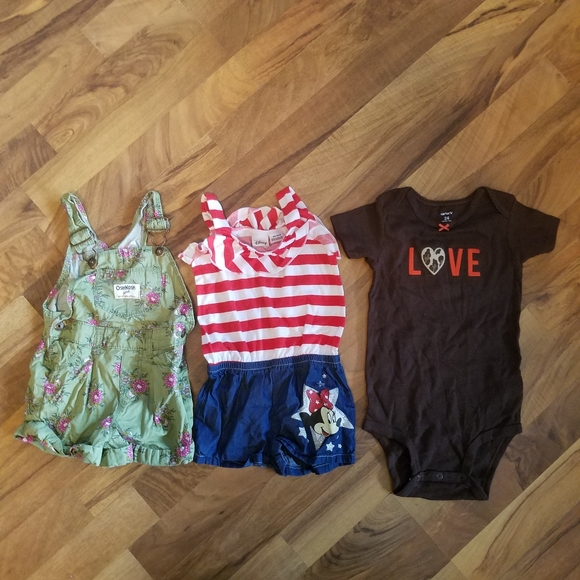 Lot of 3 Carters Disney OshKosh B'Gosh Vestbak Overalls Jumper 24M 24 Month 3T